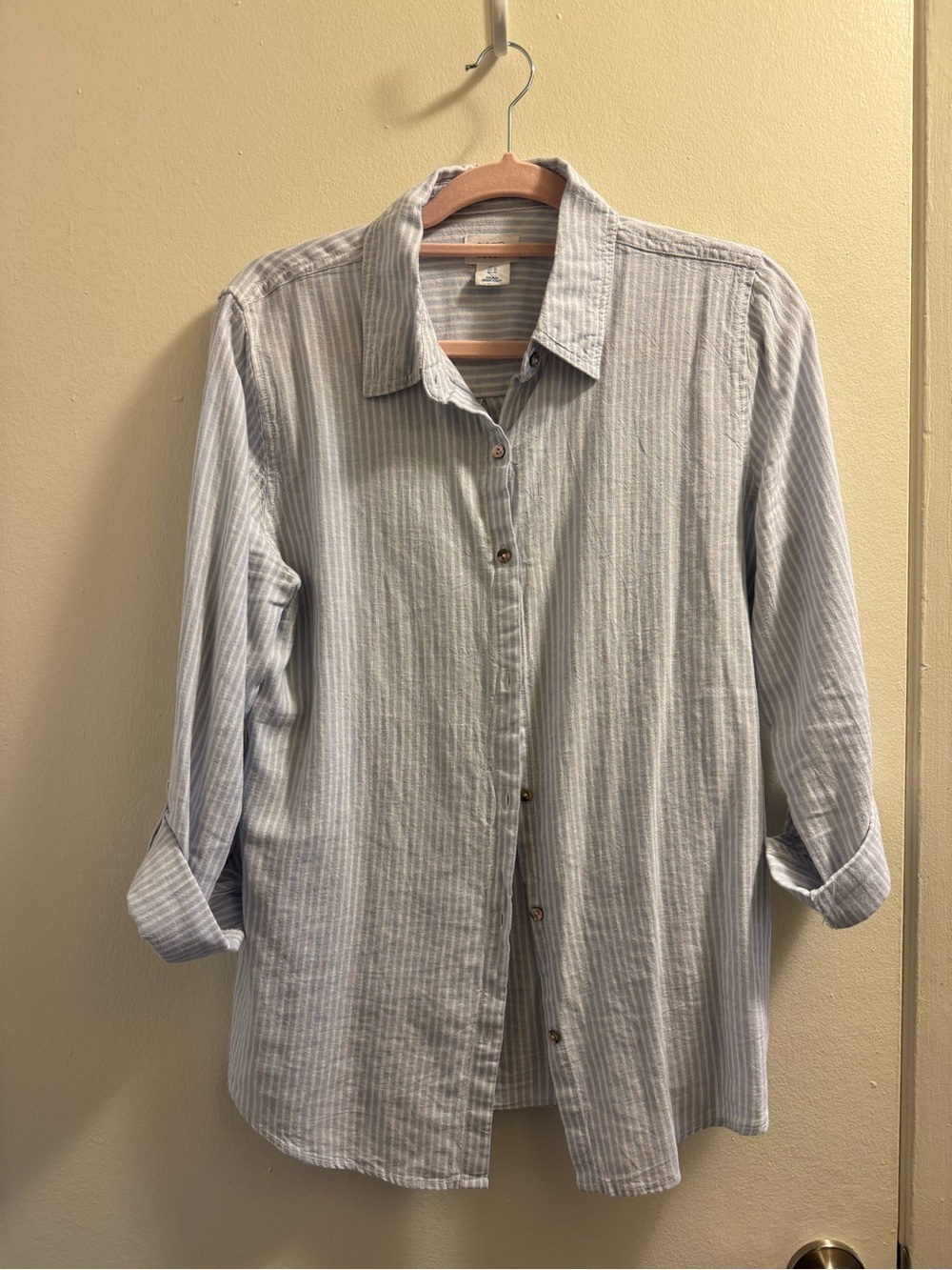 Sigrid Olsen Light Blue & White Striped Button-Down Shirt